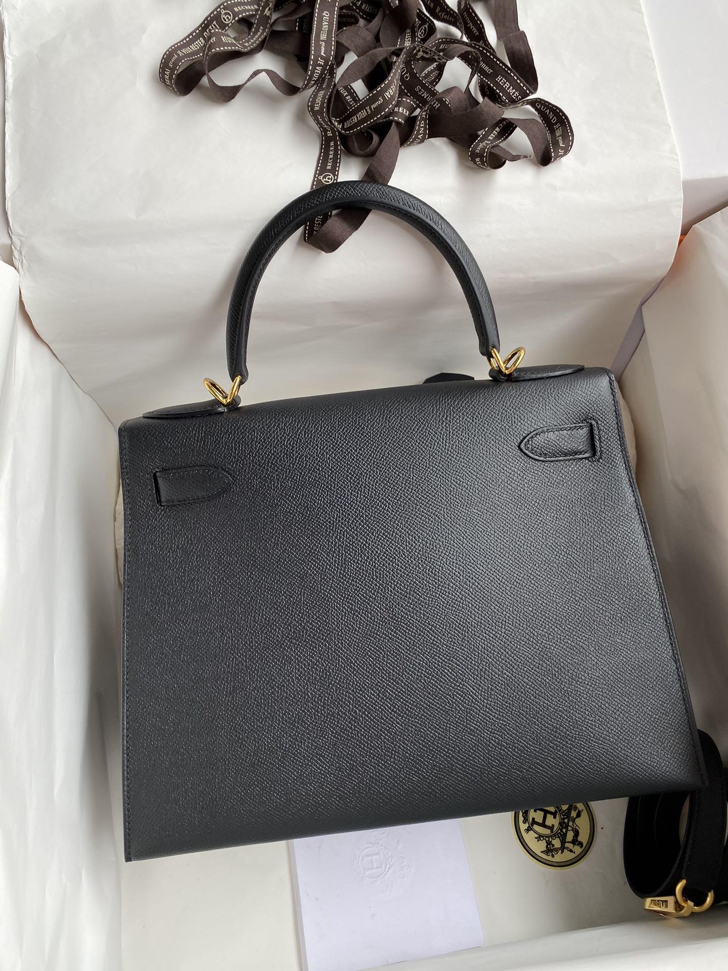 Hermes Kelly 28cm Handbag Shoulder Bag in Black Epsom Leather